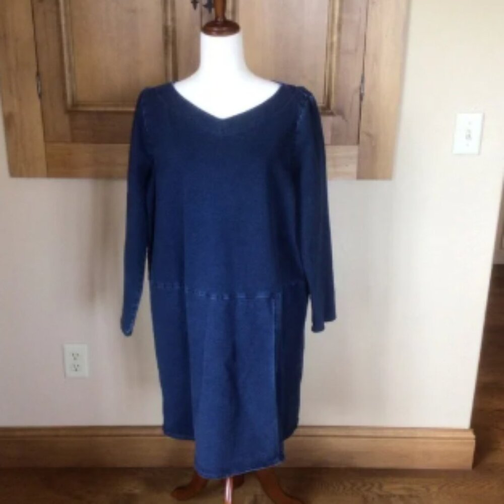 J Jill elegant indigo Blue Long Sleeve Dress